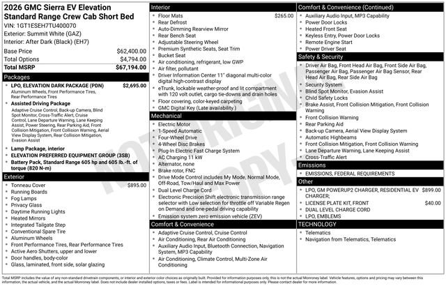 Used 2026 GMC Sierra EV Elevation w/ LPO, Elevation Dark Package image 46