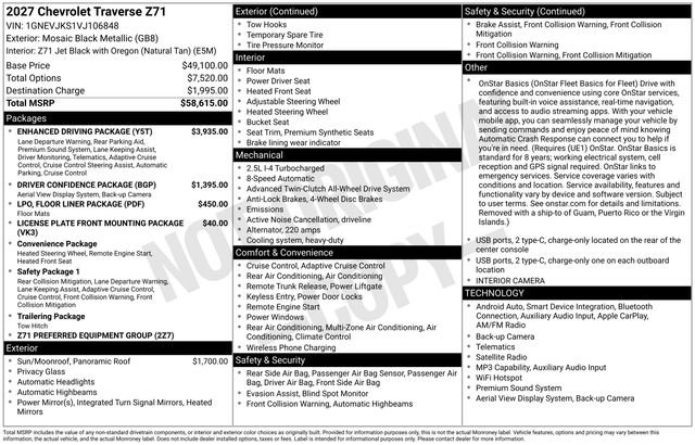 New 2027 Chevrolet Traverse Z71 w/ Enhanced Driving Package AWD/4WD image 37