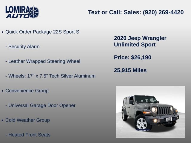 Used 2020 Jeep Wrangler Unlimited Sport w/ Cold Weather Group AWD/4WD image 14