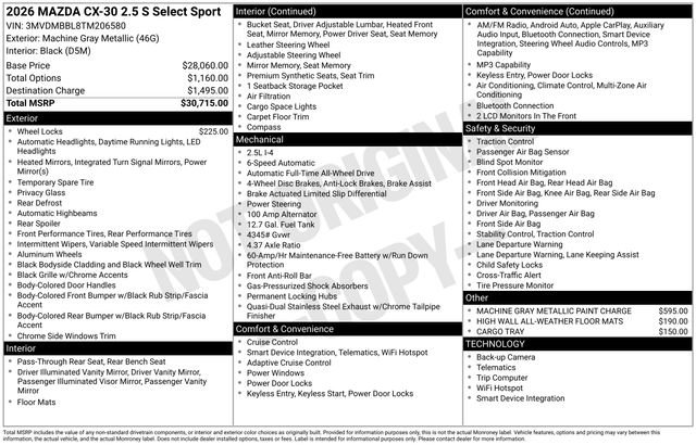 New 2026 MAZDA CX-30 AWD 2.5 S w/ Select Sport Pkg image 5