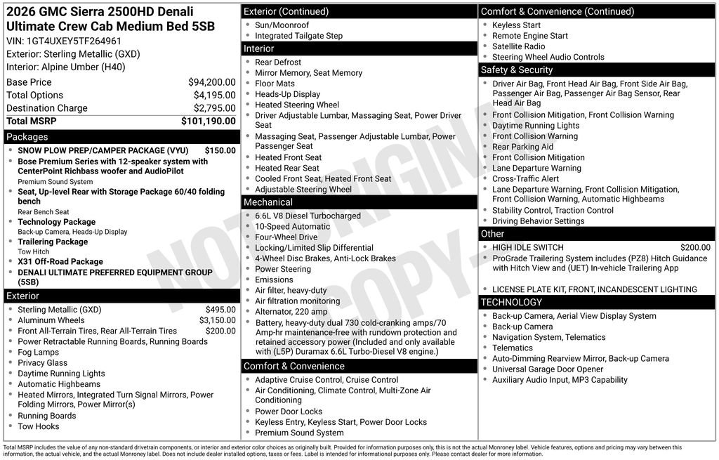 Used 2026 GMC Sierra 2500 Denali Ultimate w/ Snow Plow Prep/Camper Package AWD/4WD image 5