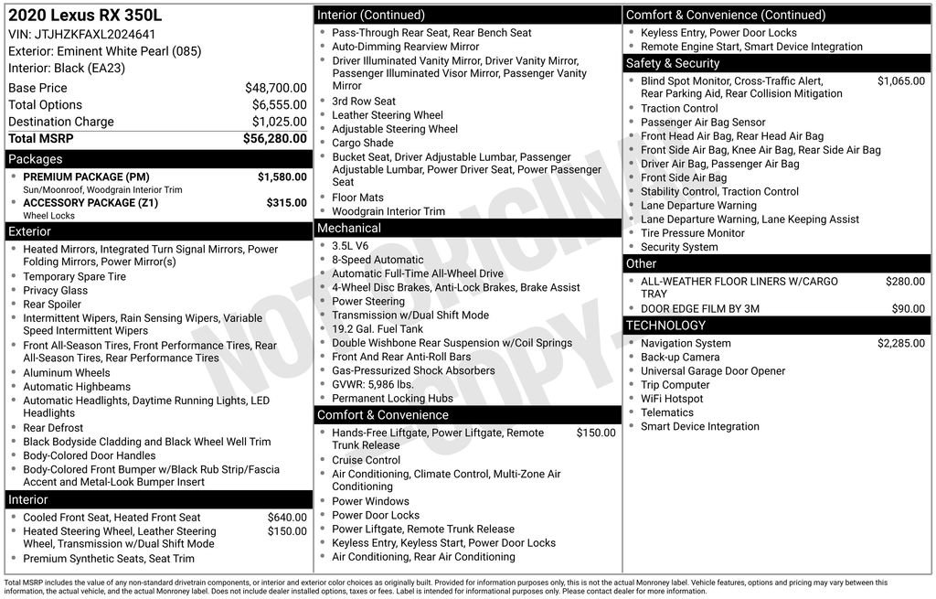 Used 2020 Lexus RX 350L Premium w/ Premium Package image 6