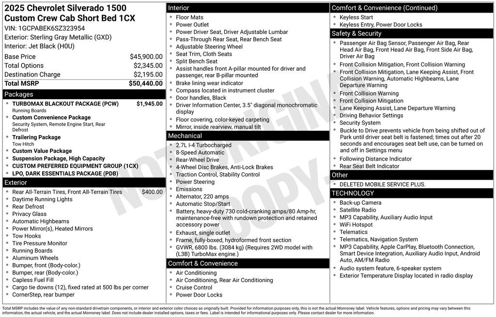 Used 2025 Chevrolet Silverado 1500 Custom w/ Turbomax Blackout Package RWD image 6