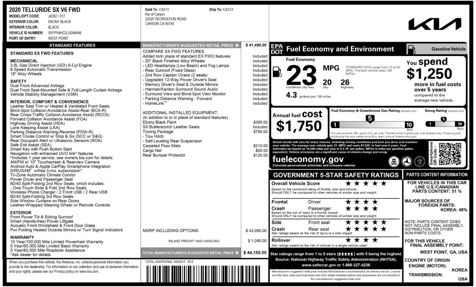 Used 2020 Kia Telluride SX w/ Towing Package FWD image 57