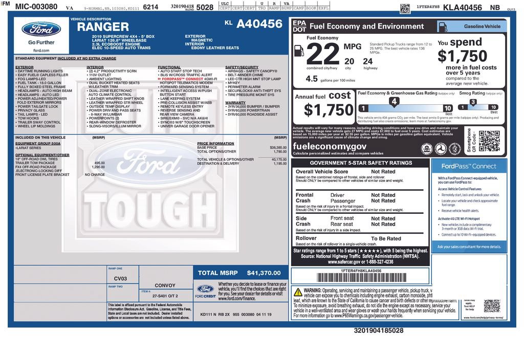 Used 2019 Ford Ranger Lariat w/ FX4 Off-Road Package AWD/4WD image 18