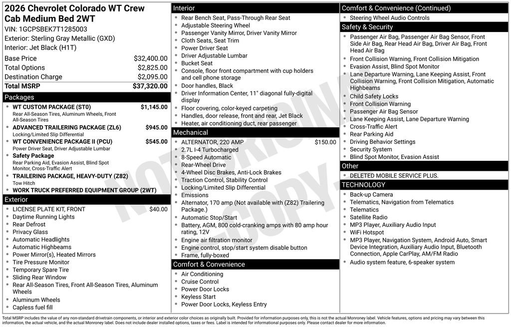 New 2026 Chevrolet Colorado W/T w/ WT Custom Package RWD image 40