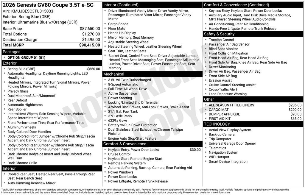 New 2026 Genesis GV80 3.5T e-SC image 5