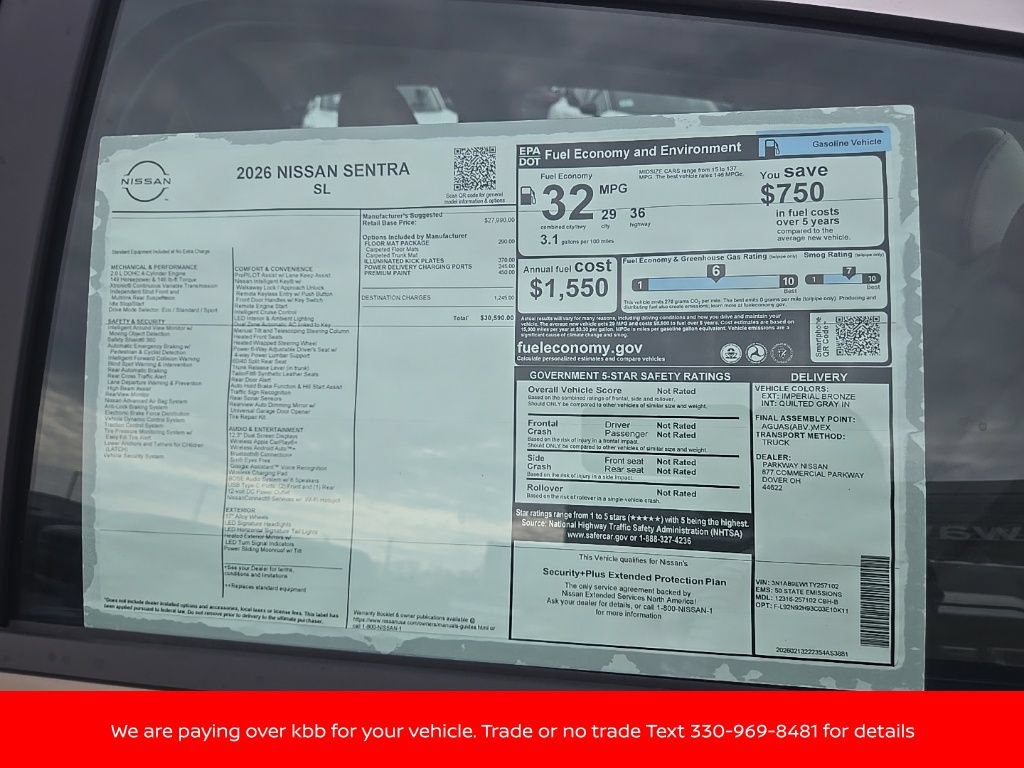 New 2026 Nissan Sentra SL w/ Floor Mat Package FWD image 33