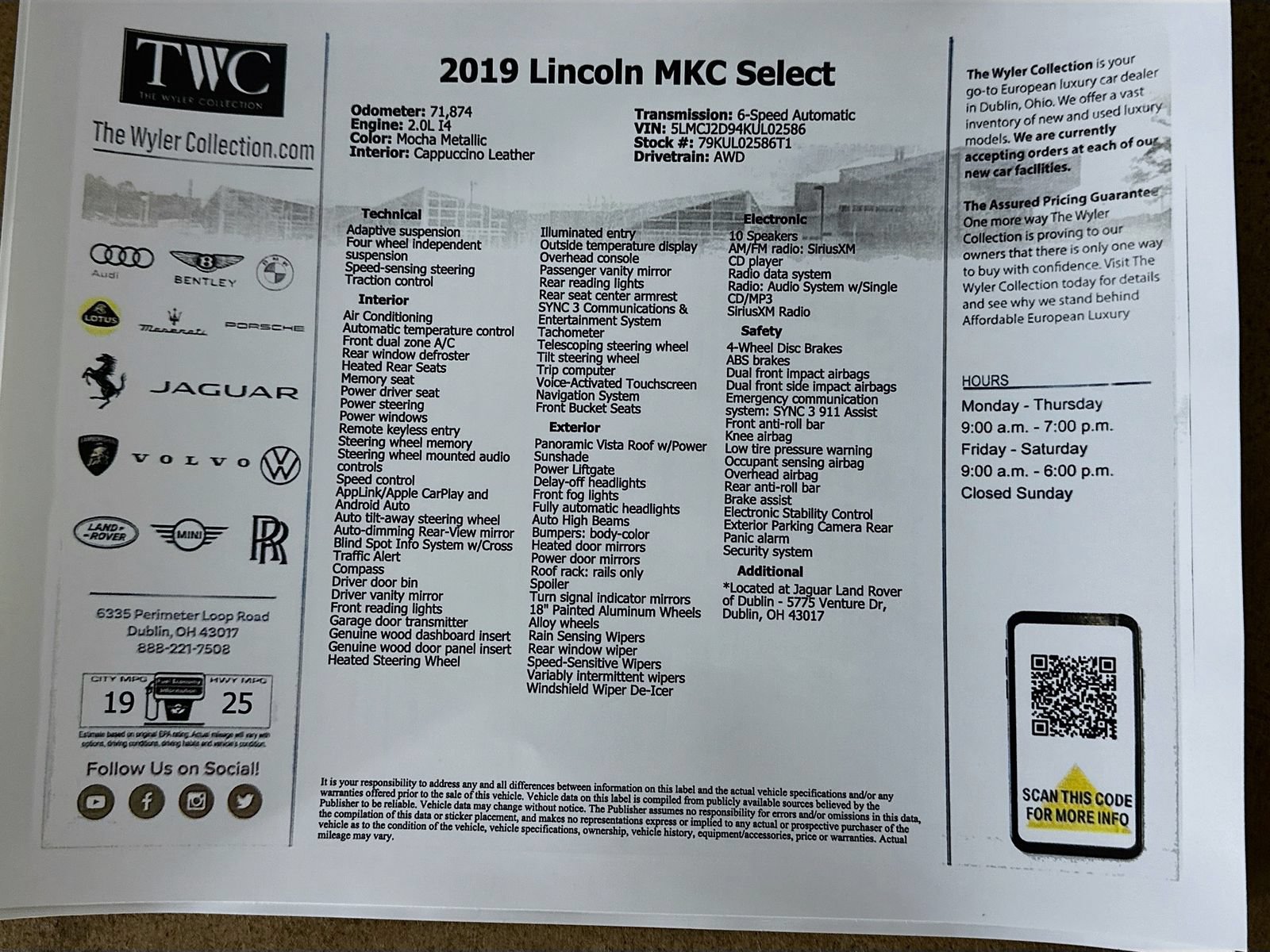 Used 2019 Lincoln MKC Select w/ Select Plus Package AWD/4WD image 47