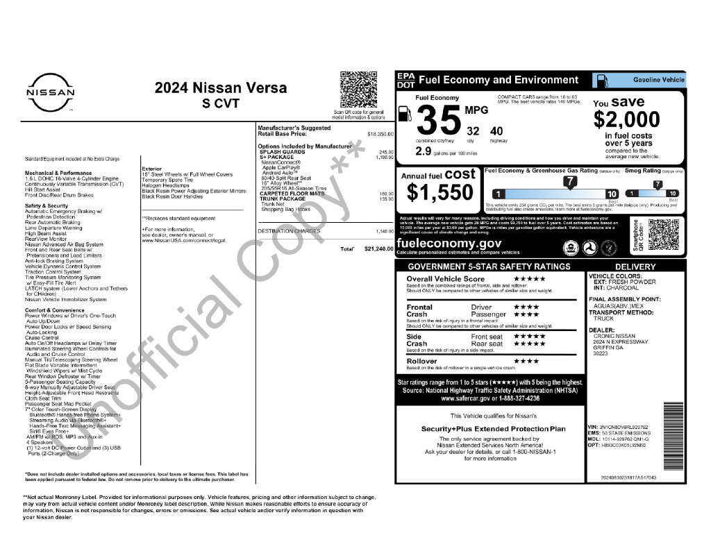 Certified 2024 Nissan Versa S w/ S Plus Package FWD image 3