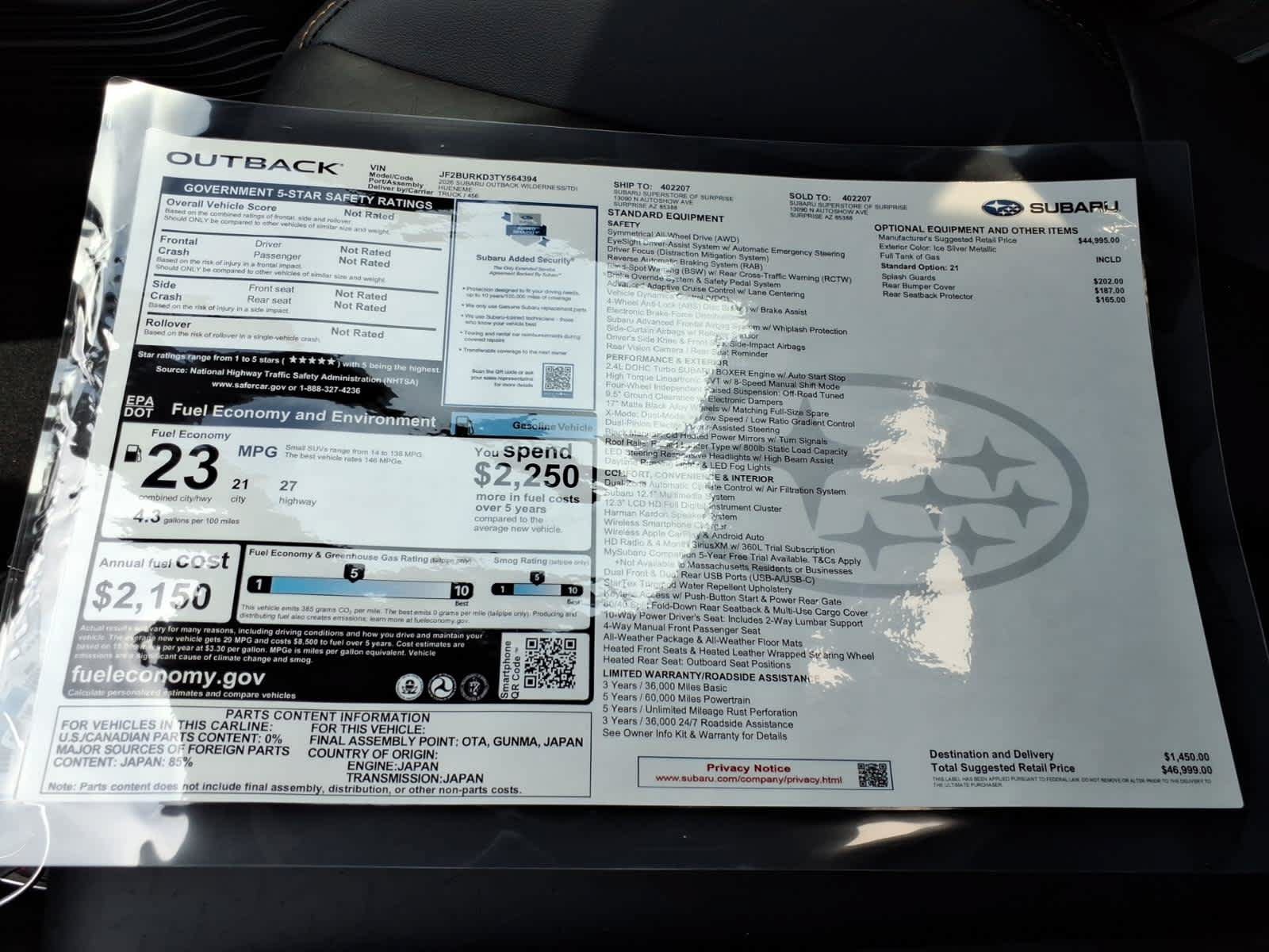 New 2026 Subaru Outback Wilderness AWD/4WD image 40