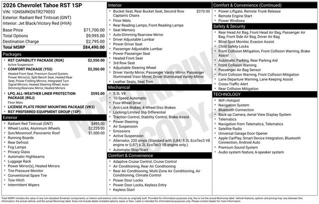 New 2026 Chevrolet Tahoe RST w/ RST Capability Package AWD/4WD image 2