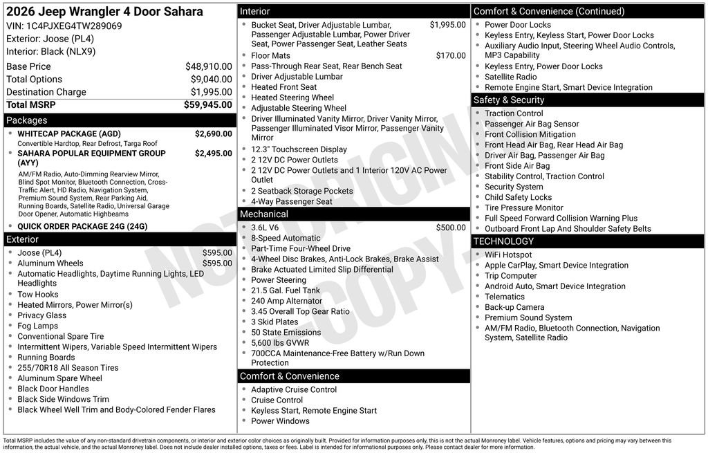 New 2026 Jeep Wrangler Unlimited Sahara w/ Whitecap Package AWD/4WD image 6