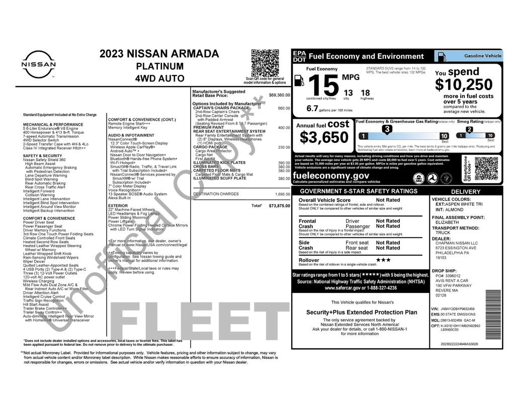 Used 2023 Nissan Armada Platinum w/ Captain's Chairs Package image 5