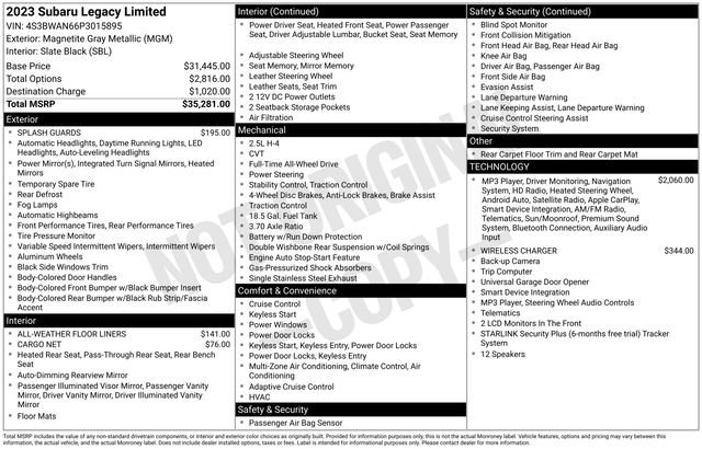 Certified 2023 Subaru Legacy Limited AWD/4WD image 37