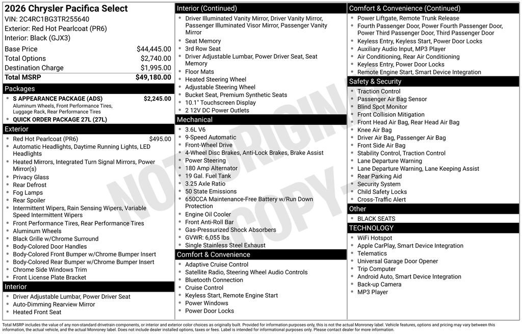 New 2026 Chrysler Pacifica Select w/ S Appearance Package FWD image 21