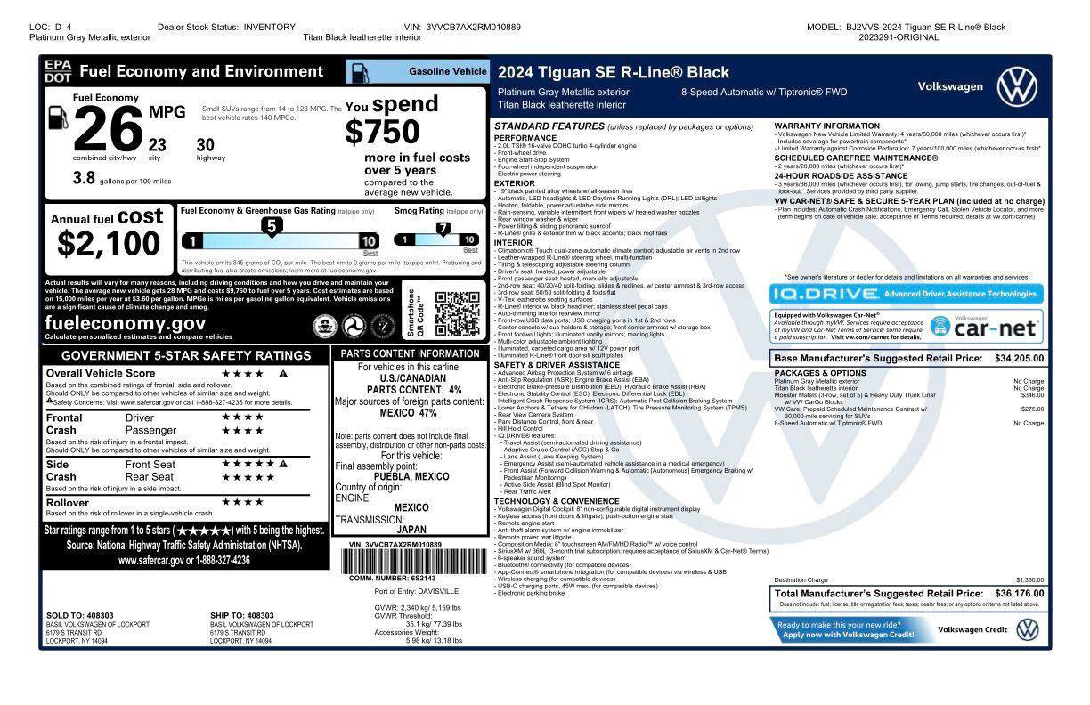 Certified 2024 Volkswagen Tiguan SE R-Line FWD image 46