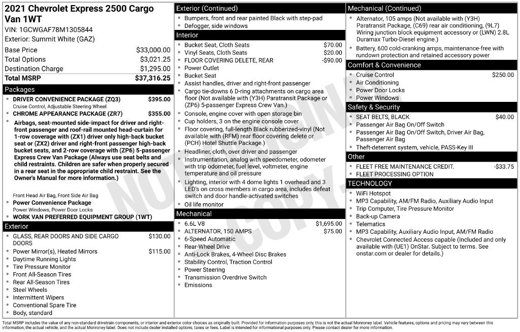 Used 2021 Chevrolet Express 2500 w/ Driver Convenience Package RWD image 6