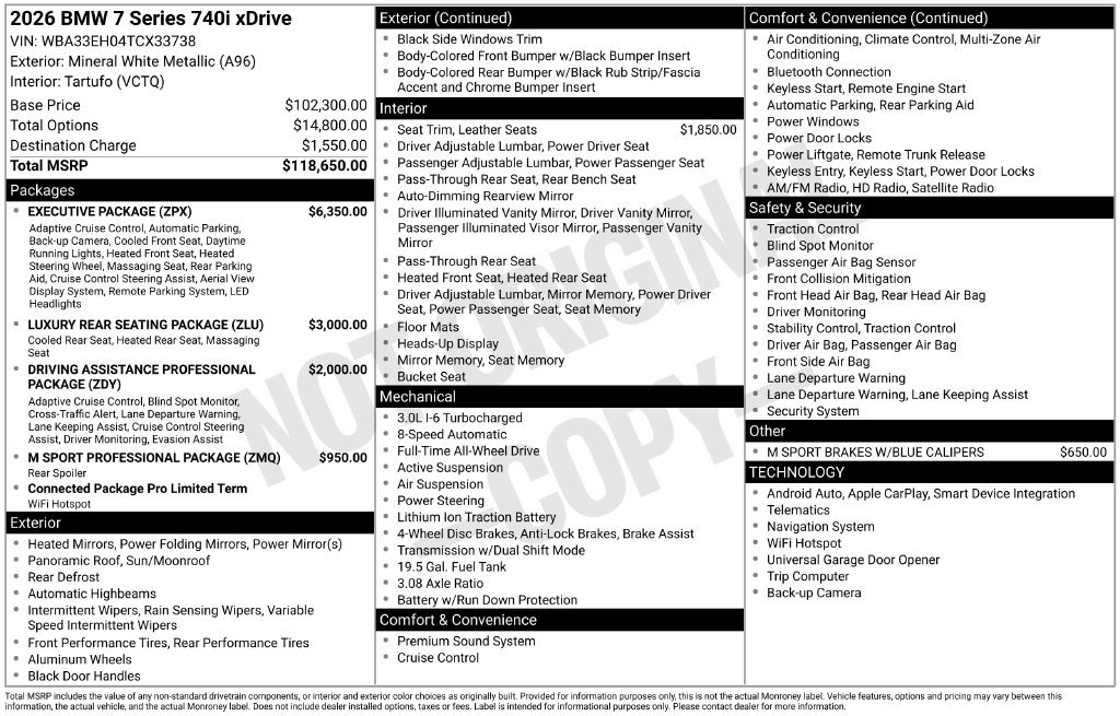 New 2026 BMW 740i xDrive w/ Executive Package AWD/4WD image 2