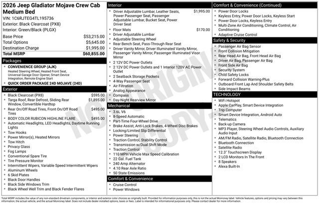 New 2026 Jeep Gladiator Mojave AWD/4WD image 23