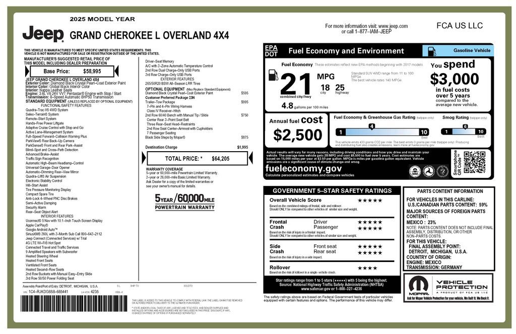 Used 2025 Jeep Grand Cherokee L Overland w/ Trailer Tow Package AWD/4WD image 4