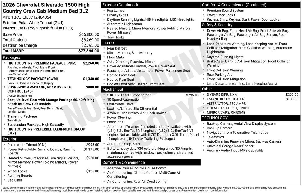 New 2026 Chevrolet Silverado 1500 High Country w/ High Country Premium Package AWD/4WD image 1