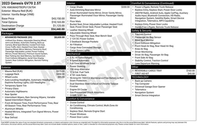 Certified 2023 Genesis GV70 2.5T w/ Advanced Package AWD/4WD image 2