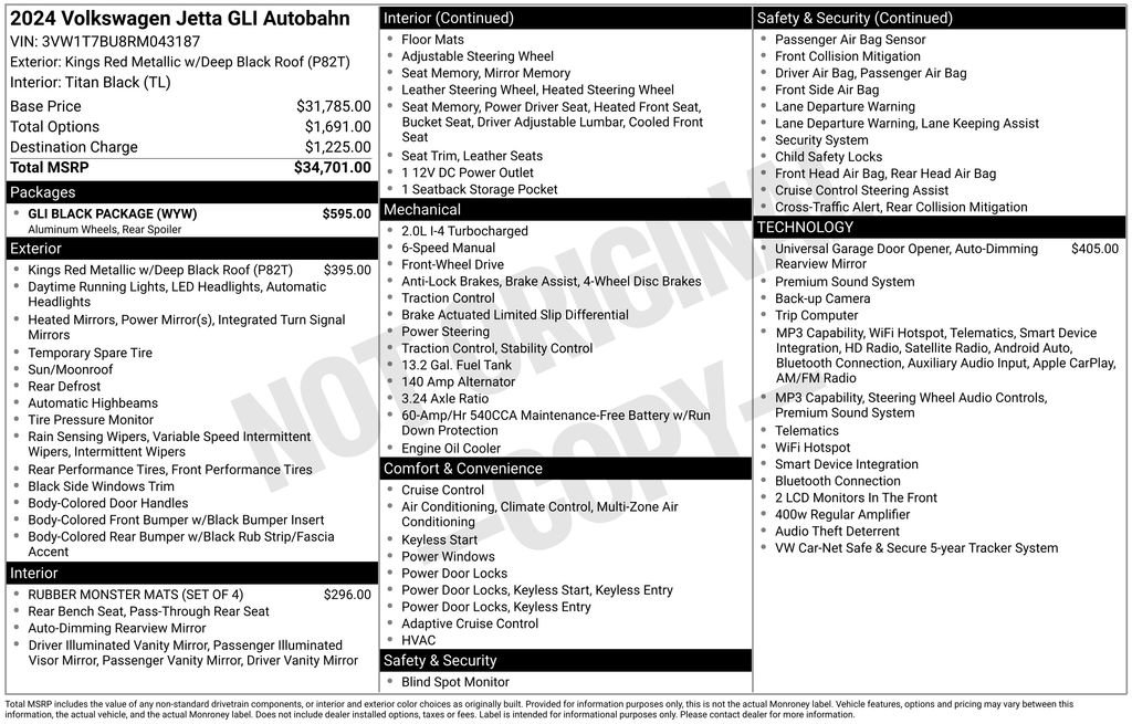 Used 2024 Volkswagen Jetta GLI Autobahn w/ GLI Black Package FWD image 15