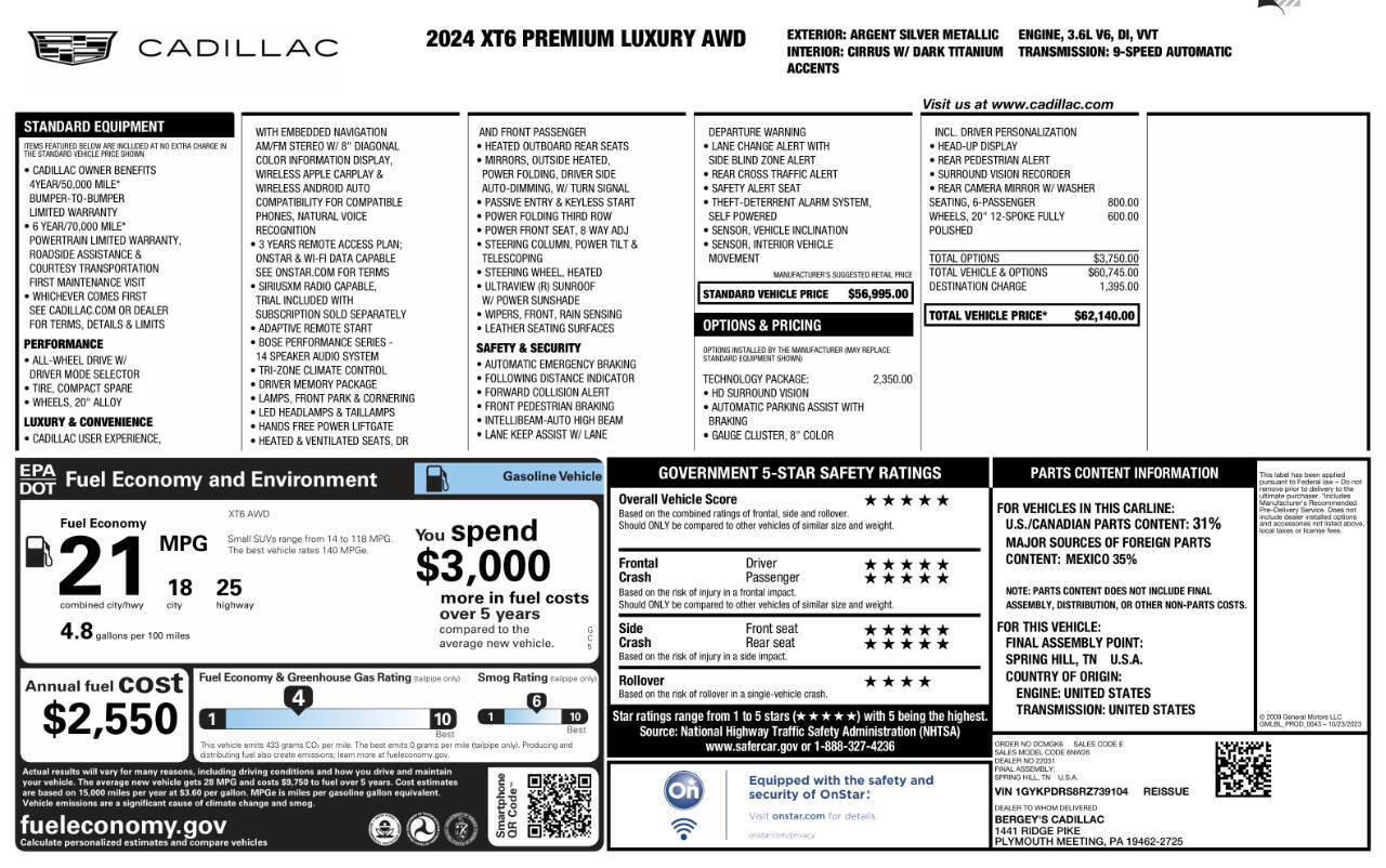 Used 2024 Cadillac XT6 Premium Luxury w/ Technology Package image 8