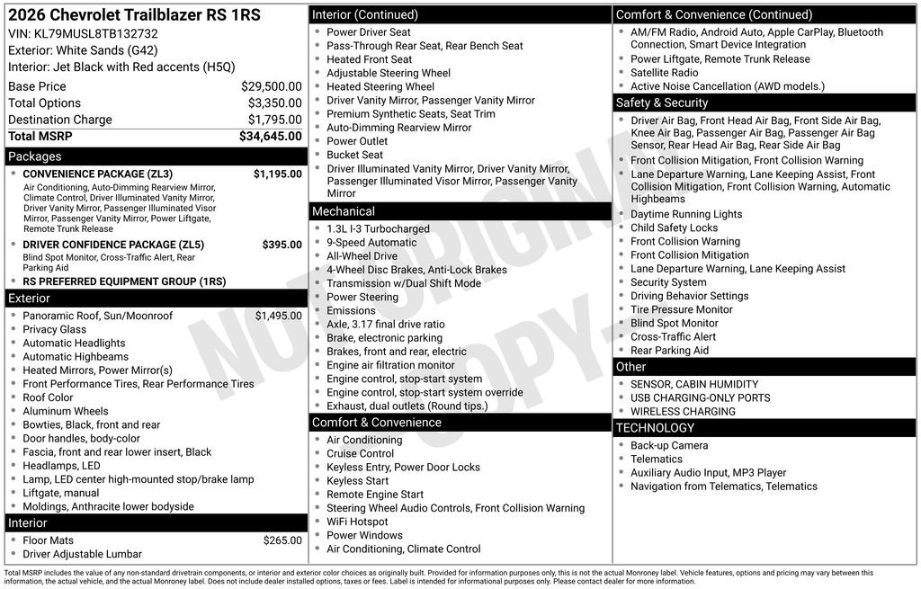 New 2026 Chevrolet TrailBlazer RS w/ Convenience Package image 35