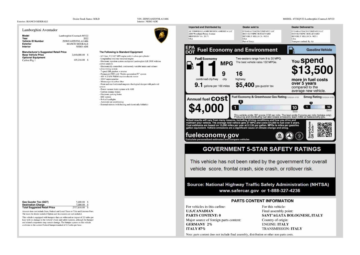 Used 2022 Lamborghini Aventador Countach AWD/4WD image 4