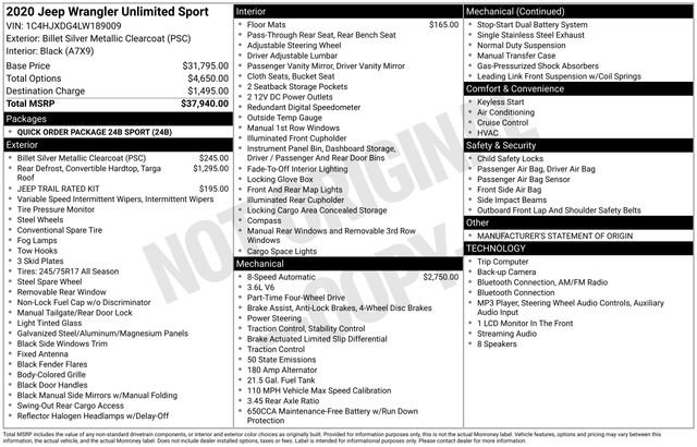 Used 2020 Jeep Wrangler Unlimited Sport AWD/4WD image 20