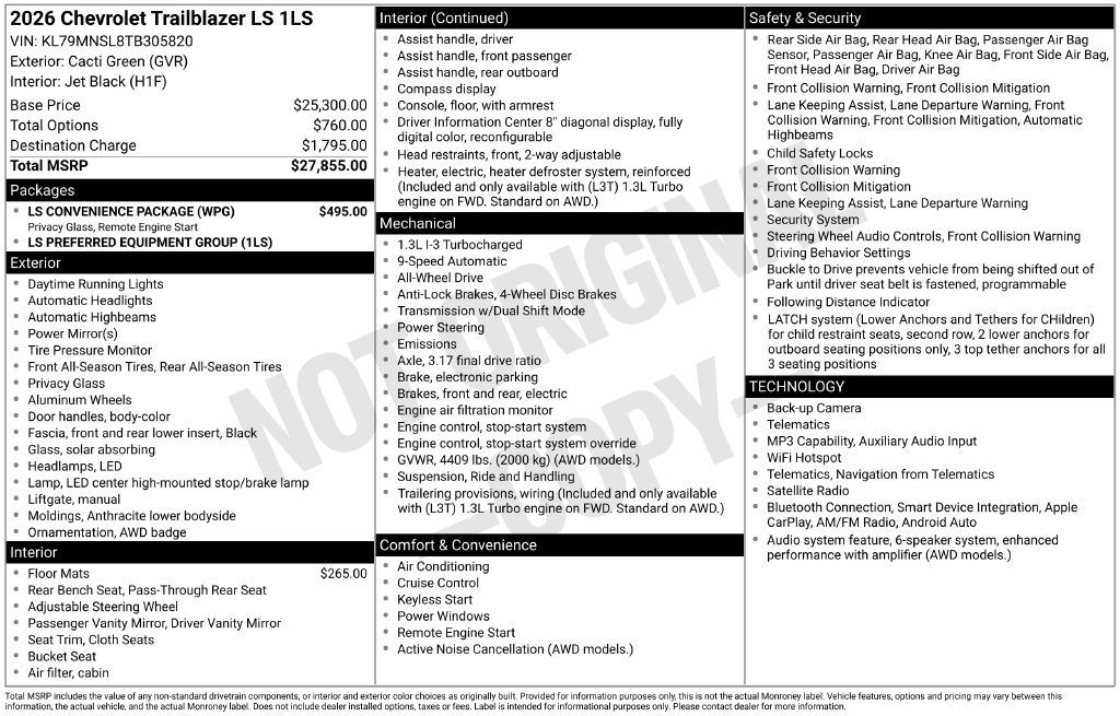 New 2026 Chevrolet TrailBlazer LS w/ LS Convenience Package AWD/4WD image 25