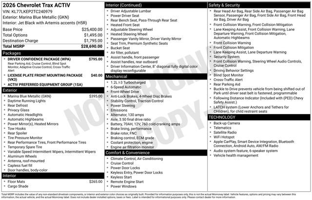 New 2026 Chevrolet Trax ACTIV w/ Driver Confidence Package FWD image 2