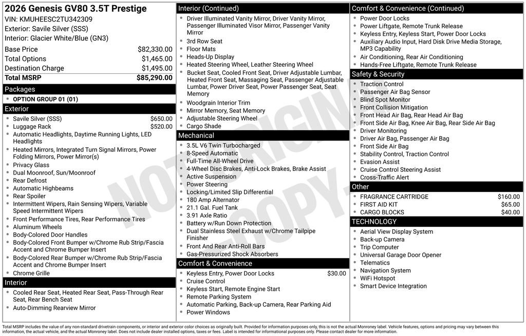 New 2026 Genesis GV80 3.5T Prestige AWD/4WD image 8