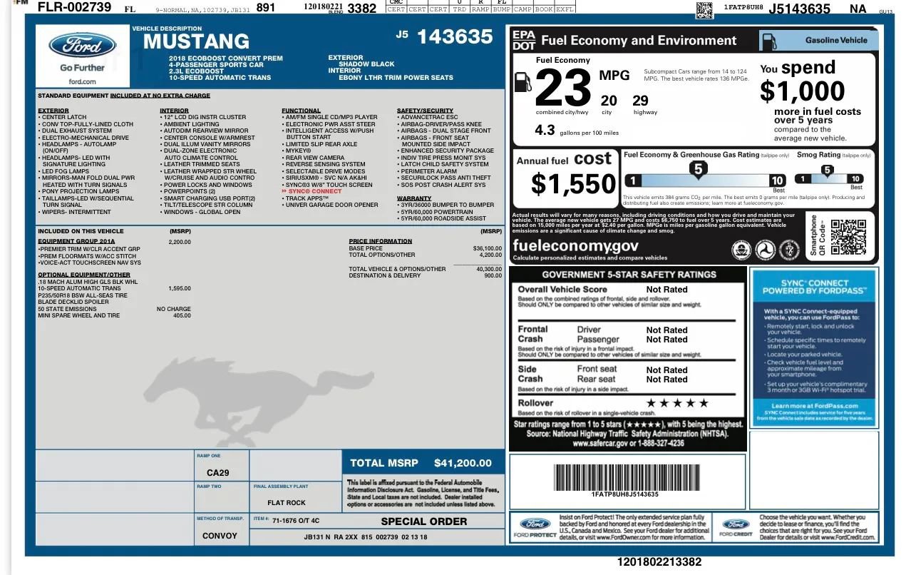 Used 2018 Ford Mustang Premium w/ Equipment Group 201A RWD image 22