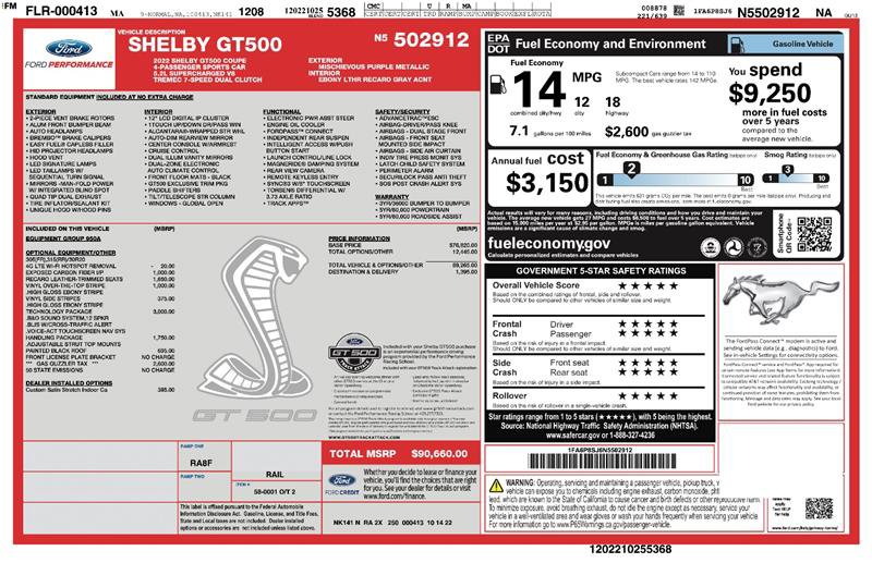 Used 2022 Ford Mustang Shelby GT500 w/ Technology Package RWD image 2