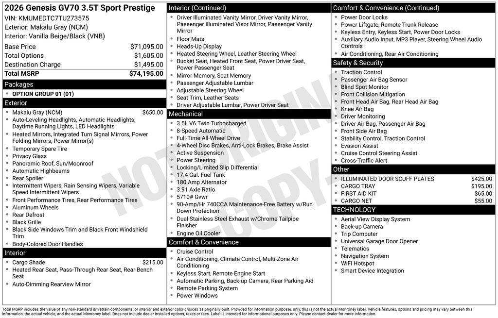 New 2026 Genesis GV70 3.5T Sport Prestige image 4