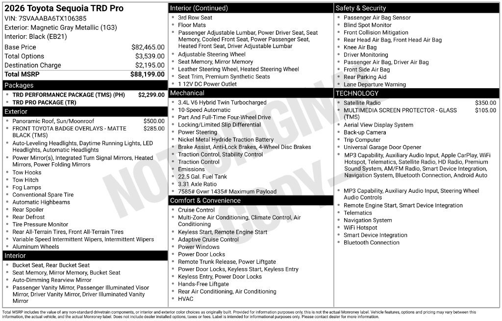 New 2026 Toyota Sequoia TRD Pro w/ TRD Performance Package (TMS) AWD/4WD image 26