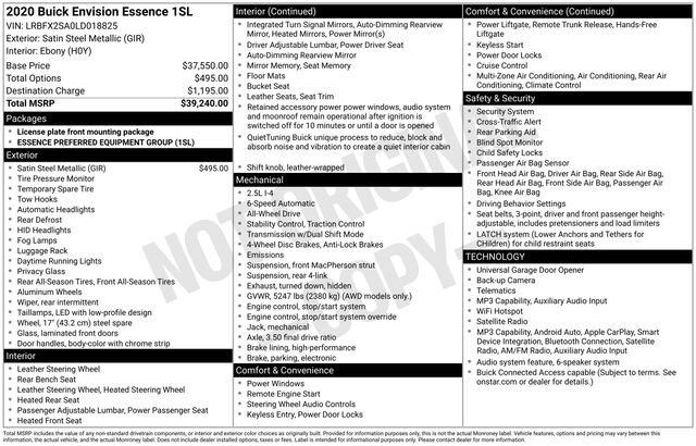 Certified 2020 Buick Envision Essence AWD/4WD image 16