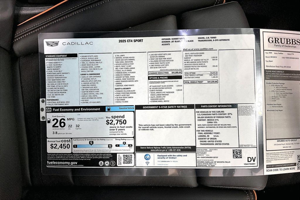 New 2025 Cadillac CT4 Sport w/ Climate Package RWD image 33