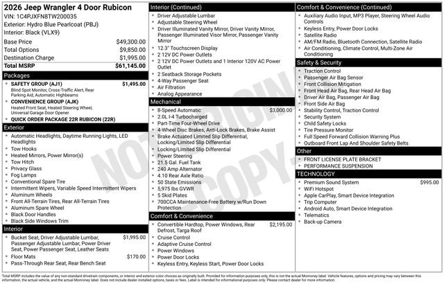 Certified 2026 Jeep Wrangler Unlimited Rubicon w/ Safety Group AWD/4WD image 9