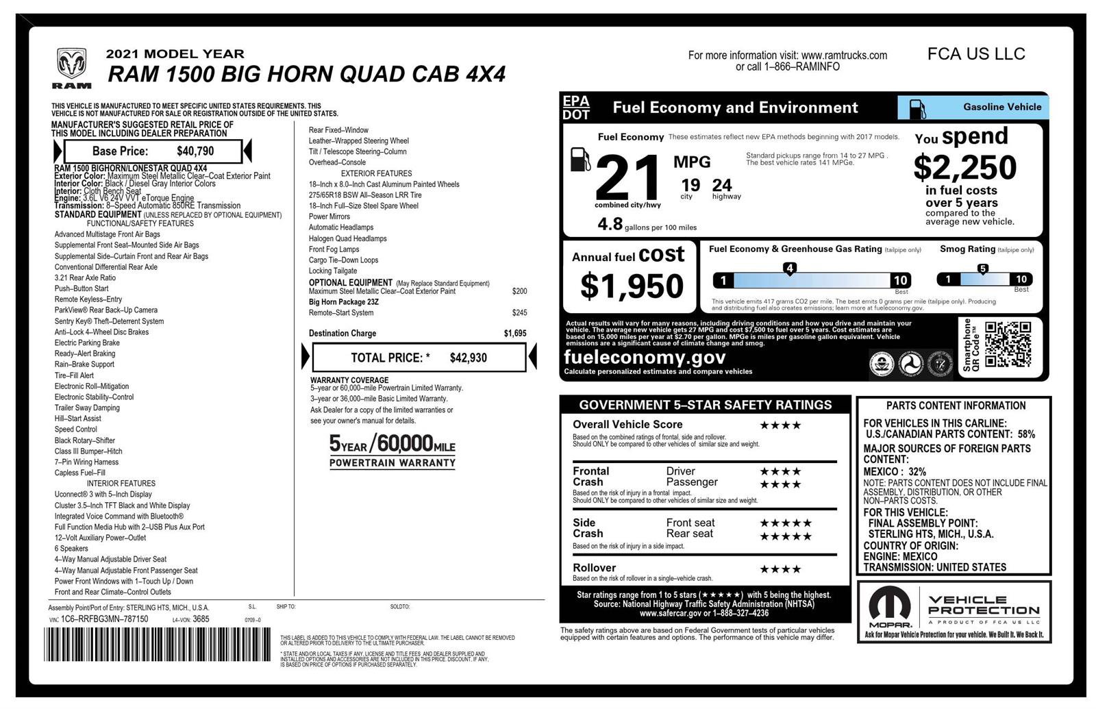 Used 2021 RAM 1500 Big Horn AWD/4WD image 4