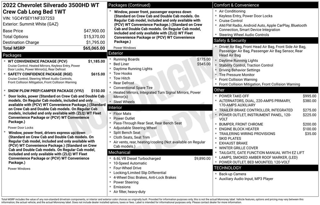 Used 2022 Chevrolet Silverado 3500 W/T w/ WT Convenience Package AWD/4WD image 30