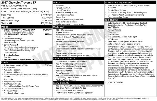 New 2027 Chevrolet Traverse Z71 w/ Driver Confidence Package AWD/4WD image 37