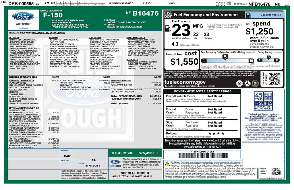 Certified 2022 Ford F150 Platinum w/ Equipment Group 701A High AWD/4WD image 44
