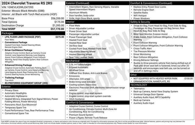 Used 2024 Chevrolet Traverse RS w/ LPO, Floor Liner Package AWD/4WD image 72