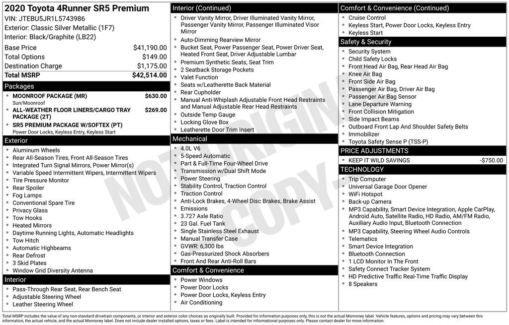 Used 2020 Toyota 4Runner SR5 Premium w/ Moonroof Package AWD/4WD image 14