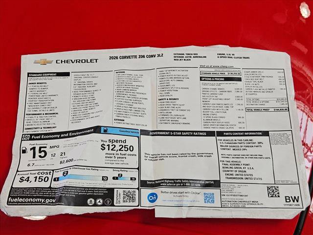 New 2026 Chevrolet Corvette Z06 w/ Stealth Interior Trim Package image 18