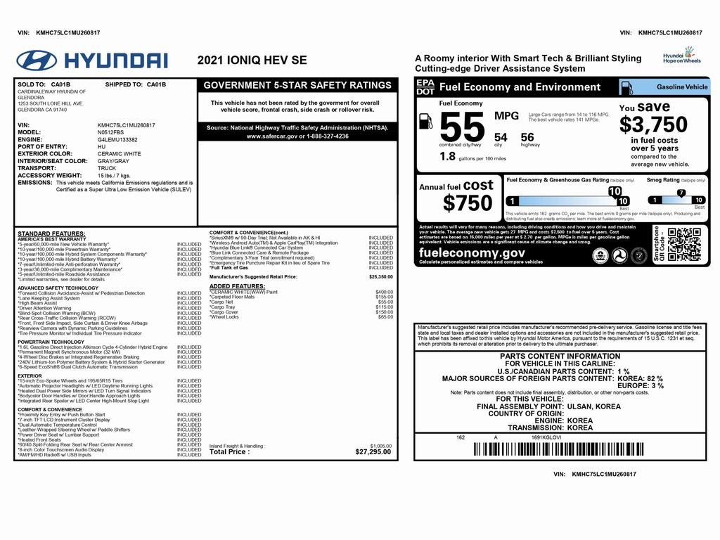 Used 2021 Hyundai Ioniq SE image 2